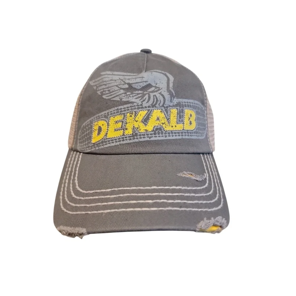 Dekalb Hat Cap Strap Back Mens One SZ Distressed Mesh Back Farming Trucker NEW